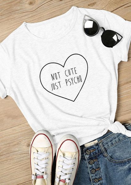 women's t-shirt funny graphic slogan tees 90s women fashion camisetas tumblr grunge aesthetic t shirt not cute just psycho heart, White
women's t-shirt funny graphic slogan tees 90s women fashion camisetas tumblr grunge aesthetic t shirt not cute just psycho heart, White