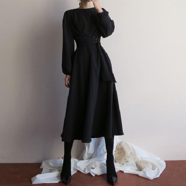 casual dresses vintage solid o-neck a-line women simple long dress mid-length female fashion ladies vestidos 2021 spring autumn korean, Black;gray
casual dresses vintage solid o-neck a-line women simple long dress mid-length female fashion ladies vestidos 2021 spring autumn korean, Black;gray