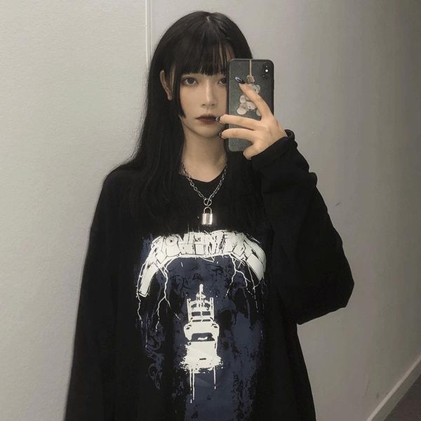 women's t-shirt early autumn korean long sleeve ins harajuku retro dark rock print loose and versatile for men women hip hop, White
women's t-shirt early autumn korean long sleeve ins harajuku retro dark rock print loose and versatile for men women hip hop, White