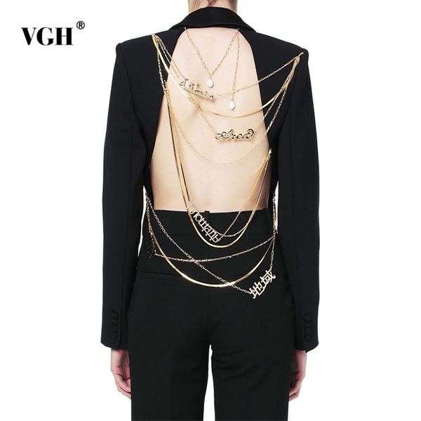 vgh asymmetric blazer for women notched collar long sleeve backless sequined chains designer coats female fashion 210930, White;black
vgh asymmetric blazer for women notched collar long sleeve backless sequined chains designer coats female fashion 210930, White;black