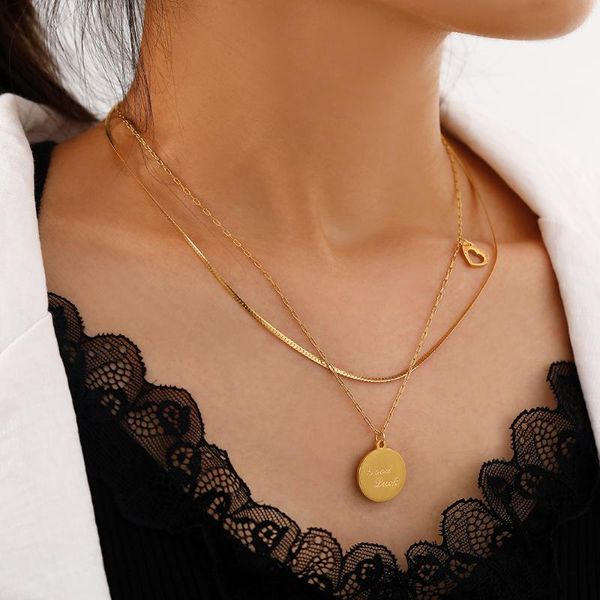 pendant necklaces stainless steel necklace gold-plated multilayer heart round brand good luck clavicle chain long choker on the neck, Silver
pendant necklaces stainless steel necklace gold-plated multilayer heart round brand good luck clavicle chain long choker on the neck, Silver