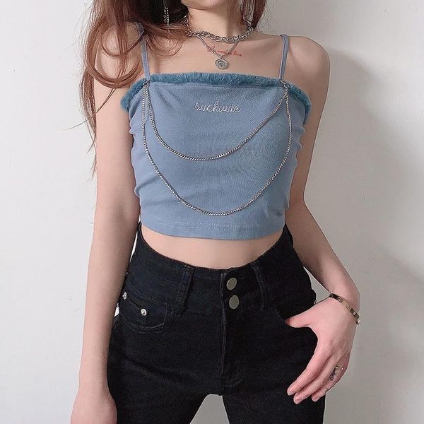 women cute camisole with metal chain solid trimmings sling crop sleeveless tank fashion clubwear suspender vest women's tanks, White
women cute camisole with metal chain solid trimmings sling crop sleeveless tank fashion clubwear suspender vest women's tanks, White