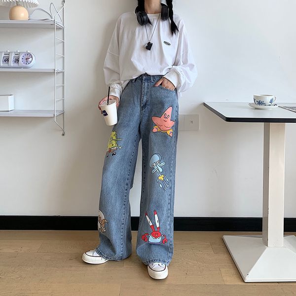 pant cartoon women's jeans, autumn harajuku hip-hop style, loose, casual, fun, White
pant cartoon women's jeans, autumn harajuku hip-hop style, loose, casual, fun, White