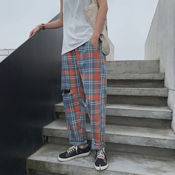 hole plaid jeans mens fashion retro casual hole stretch waist ripped jeans men streetwear loose hip hop straight denim trousers, Blue
hole plaid jeans mens fashion retro casual hole stretch waist ripped jeans men streetwear loose hip hop straight denim trousers, Blue