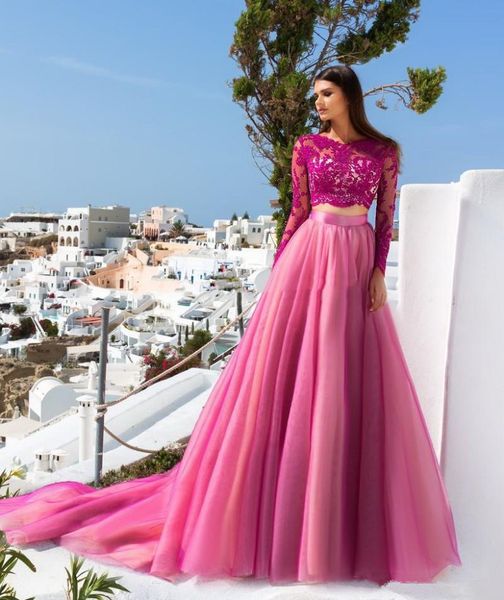 two piece fuchsia prom dresses for girls lace long sleeve tulle a-line sweet 16 brithday quinceanera dress appliqued jewel neck evening part, Black
two piece fuchsia prom dresses for girls lace long sleeve tulle a-line sweet 16 brithday quinceanera dress appliqued jewel neck evening part, Black