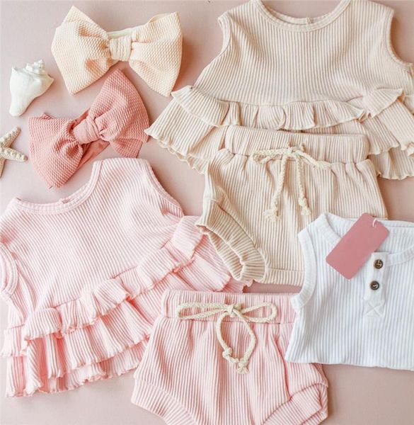 clothing sets 2pcs baby girl summer outfits, solid color sleeveless ruffle tank + bow shorts set, White
clothing sets 2pcs baby girl summer outfits, solid color sleeveless ruffle tank + bow shorts set, White