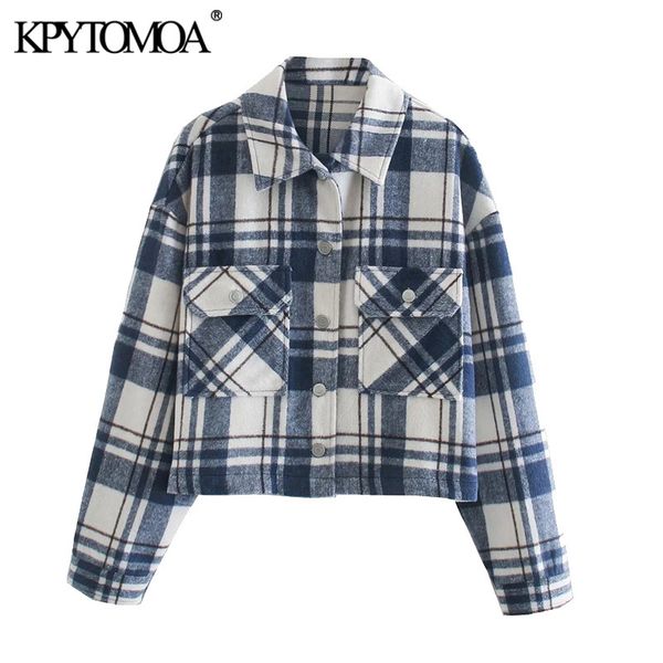 women fashion oversized check cropped jacket coat vintage long sleeve pockets female outerwear chic 210416, Black;brown
women fashion oversized check cropped jacket coat vintage long sleeve pockets female outerwear chic 210416, Black;brown