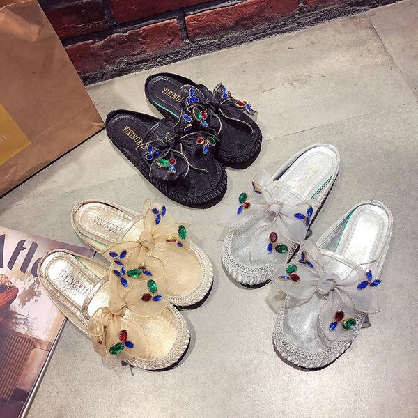 slippers 2021 summer net red female transparent mesh flat bottom wild bow wear lazy half tide, Black
slippers 2021 summer net red female transparent mesh flat bottom wild bow wear lazy half tide, Black