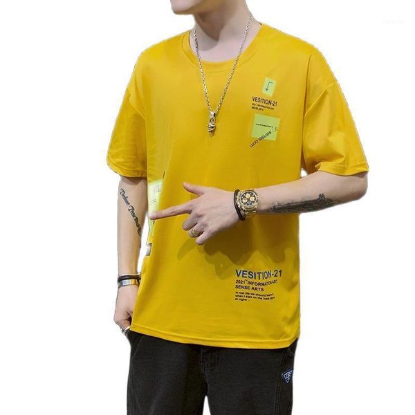 men's t-shirts summer 2021 / fashion printed short sleeve t-shirt loose half cotton casual, White;black 
men's t-shirts summer 2021 / fashion printed short sleeve t-shirt loose half cotton casual, White;black