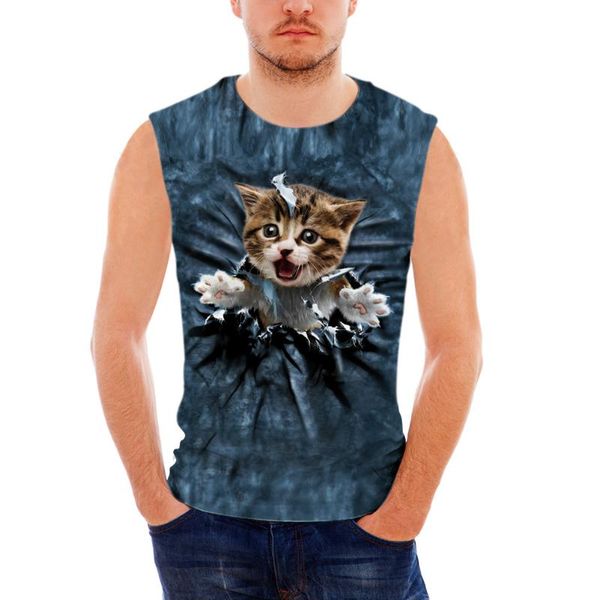 men' tank 3d cat dog men casual fashion characters sleeveless tee slim shirts for running i shaped boys gym vest, White;black
men' tank 3d cat dog men casual fashion characters sleeveless tee slim shirts for running i shaped boys gym vest, White;black
