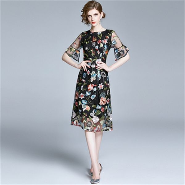 casual dresses women summer elegant embroidery mesh dress festa female designer long party vestidos vintage robe femm, Black;gray
casual dresses women summer elegant embroidery mesh dress festa female designer long party vestidos vintage robe femm, Black;gray