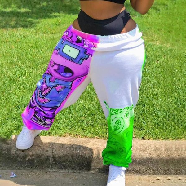 sweatpants loose sports casual womens pants comics printed patchwork joggers hip hop trousers, Black;white 
sweatpants loose sports casual womens pants comics printed patchwork joggers hip hop trousers, Black;white