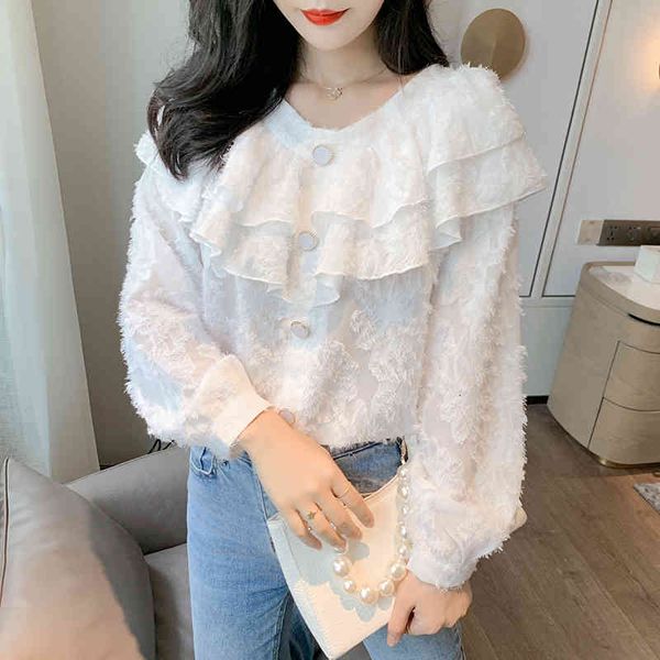 women's blouses & shirts sweet layered ruffles long sleeved single-breasted chiffon mxdu, White
women's blouses & shirts sweet layered ruffles long sleeved single-breasted chiffon mxdu, White