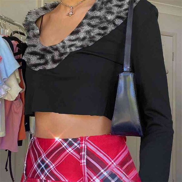 patched y2k aesthetic kawaii crop femme long sleeve black t-shirts with leopard fur harajuku v neck tee shirt for women 210510, White
patched y2k aesthetic kawaii crop femme long sleeve black t-shirts with leopard fur harajuku v neck tee shirt for women 210510, White