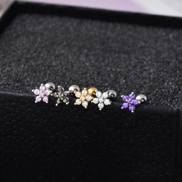 1pair purple pink zircon flower cartilage earring stainless steel stud earrings cute tragus ear piercing body jewelry, Golden;silver
1pair purple pink zircon flower cartilage earring stainless steel stud earrings cute tragus ear piercing body jewelry, Golden;silver