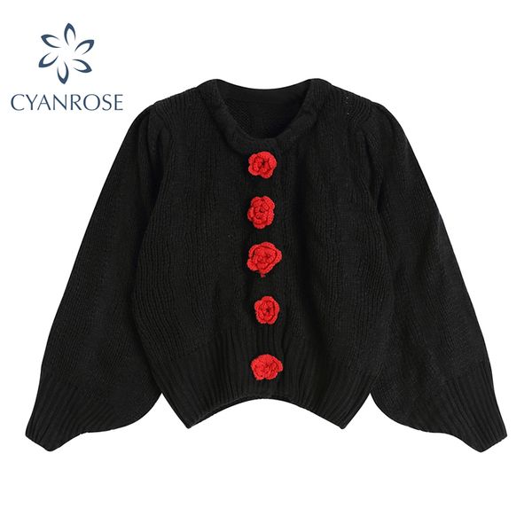 black long sleeve crop knitwear women flower button retro sweater spring loose leisure elegant ulzzang y2k knitted lady 210417, White;black
black long sleeve crop knitwear women flower button retro sweater spring loose leisure elegant ulzzang y2k knitted lady 210417, White;black