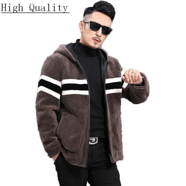 men's leather & faux winter real fur coat men 100% wool jacket sheep shearing short hooded blouson homme l18-3413 kj1460, Black
men's leather & faux winter real fur coat men 100% wool jacket sheep shearing short hooded blouson homme l18-3413 kj1460, Black