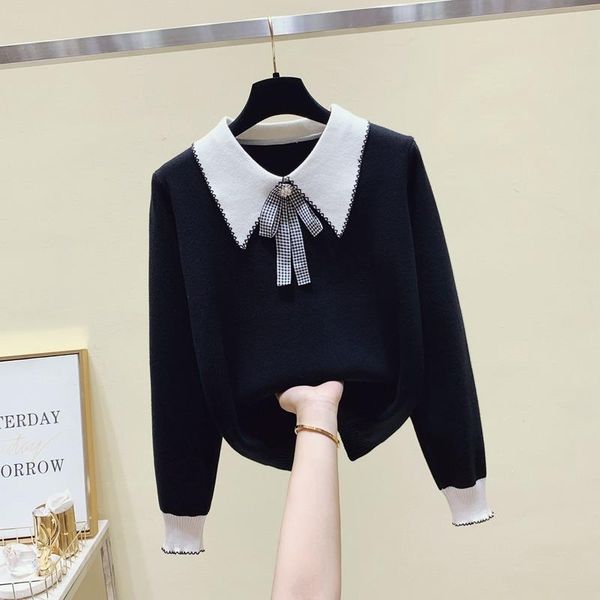 women's sweaters japanese preppy style sweet jumper turn-down collar bow contrast color knit pullovers autumn winter loose casual women, White;black
women's sweaters japanese preppy style sweet jumper turn-down collar bow contrast color knit pullovers autumn winter loose casual women, White;black
