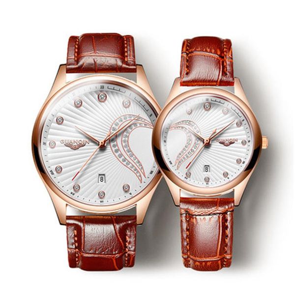 wristwatches guanqin 2021 creative couple watch fashion rose gold quartz wristwatch women men clock leather strap gift, Slivery;brown
wristwatches guanqin 2021 creative couple watch fashion rose gold quartz wristwatch women men clock leather strap gift, Slivery;brown