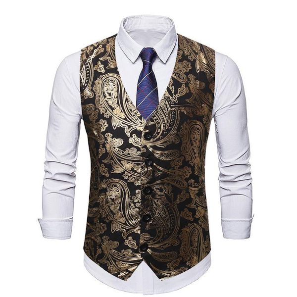 men's vests fashionable leisure suit waistcoat bronzing printing business formal vest dress, Black;white
men's vests fashionable leisure suit waistcoat bronzing printing business formal vest dress, Black;white