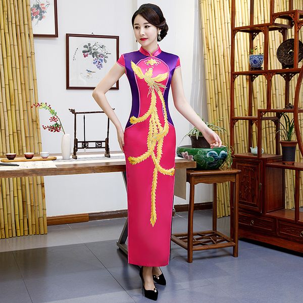 plus size 6xl women elegant chinese short sleeve phoenix embroidery aplique cheongsam long satin orientale banquet qipao, Red
plus size 6xl women elegant chinese short sleeve phoenix embroidery aplique cheongsam long satin orientale banquet qipao, Red