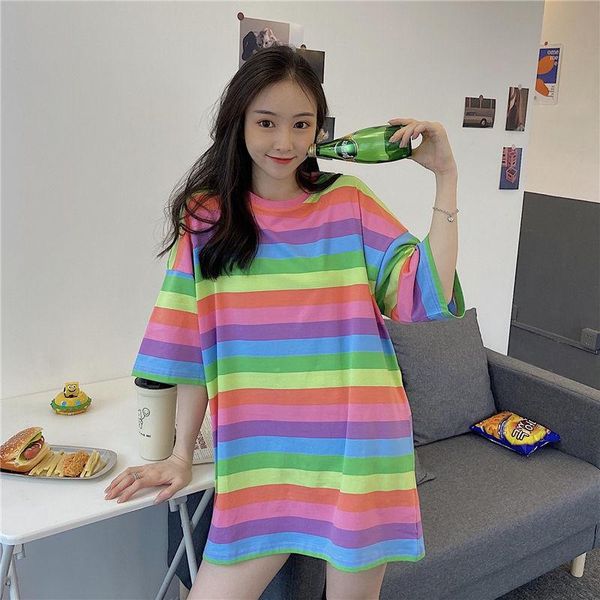 women's t-shirt plus size pulovers t shirt striped casual fashion short sleeve oversized loose midi clothes korean summer, White
women's t-shirt plus size pulovers t shirt striped casual fashion short sleeve oversized loose midi clothes korean summer, White