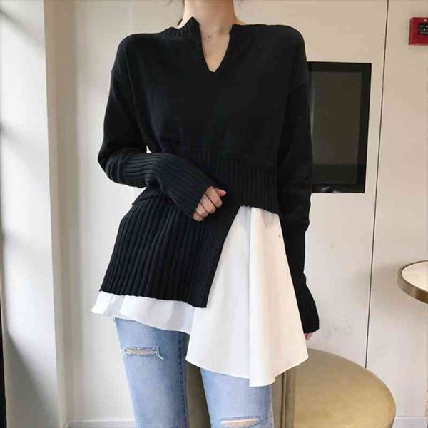 black white patchwork knitted sweater women designer fake two piece jumpers long sleeve korean elegant pullover office lady x560, White;black
black white patchwork knitted sweater women designer fake two piece jumpers long sleeve korean elegant pullover office lady x560, White;black