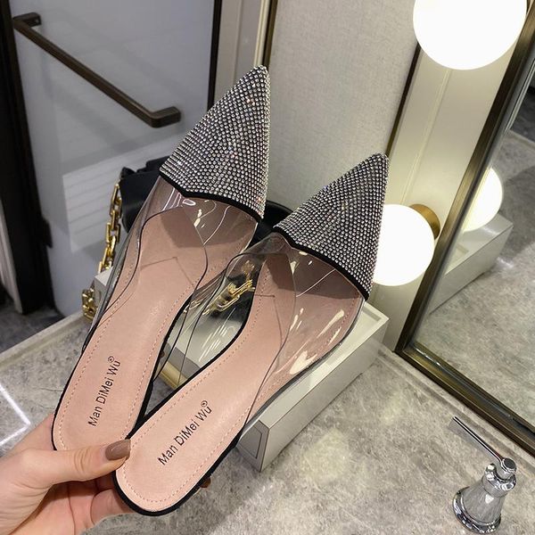 rhinestone women slippers pointed toe shallow mules shoes thin low heels slip on transparent sandals summer beach woman, Black
rhinestone women slippers pointed toe shallow mules shoes thin low heels slip on transparent sandals summer beach woman, Black