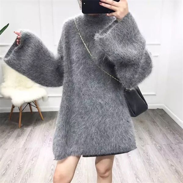 2021 loose flare sleeve faux mink velvet knitted women midi long sweater oversize turtleneck casual solid color pullovers female, White;black
2021 loose flare sleeve faux mink velvet knitted women midi long sweater oversize turtleneck casual solid color pullovers female, White;black