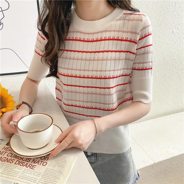 spring and summer short-sleeved woman o-neck striped pullover slim fashion knitted bottoming t-shirt women's, White
spring and summer short-sleeved woman o-neck striped pullover slim fashion knitted bottoming t-shirt women's, White