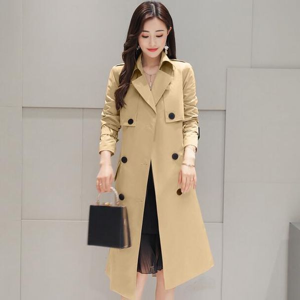women's trench coats 2021 autumn high long slim woman classic double breasted coat womens female business outwear with belt df912, Tan;black
women's trench coats 2021 autumn high long slim woman classic double breasted coat womens female business outwear with belt df912, Tan;black