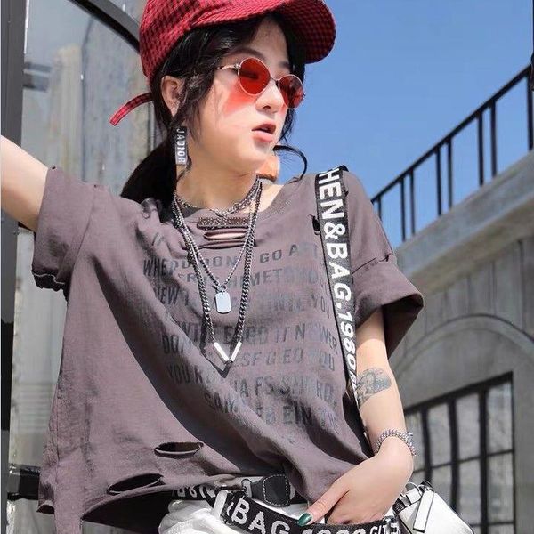 women's t-shirt cotton short sleeve fashion hole hollowed out loose fit student versatile korean base coat, White
women's t-shirt cotton short sleeve fashion hole hollowed out loose fit student versatile korean base coat, White