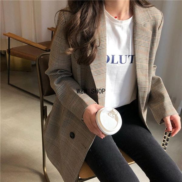 women's suits & blazers office ladies notched collar plaid women blazer double breasted autumn jacket casual pockets female coat, White;black
women's suits & blazers office ladies notched collar plaid women blazer double breasted autumn jacket casual pockets female coat, White;black