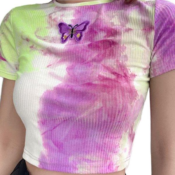 women's t-shirt women girls short sleeve round neck butterfly embroidery fashion tie-dye printed slim crop summer party clubwear, White
women's t-shirt women girls short sleeve round neck butterfly embroidery fashion tie-dye printed slim crop summer party clubwear, White