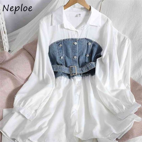 neploe hit color patchwork denim blouse women slim waist sashes casual blusas turn down collar long sleeve spring shirt feminino 210730, White
neploe hit color patchwork denim blouse women slim waist sashes casual blusas turn down collar long sleeve spring shirt feminino 210730, White