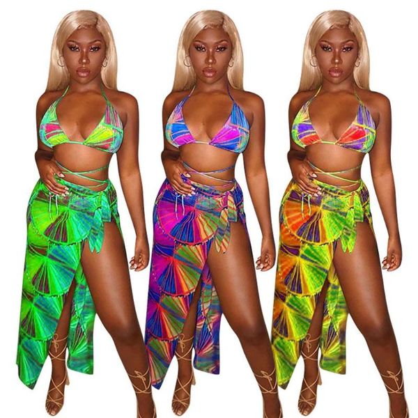 women's swimwear summer bikini three-piece print beach suit swimming sportswear, White;black