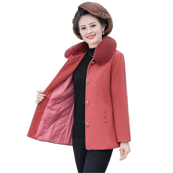 women's wool & blends fashion autumn winter woolen coat fur collar cotton padded jacket plus size mother short casual pink orange kw10, Black
women's wool & blends fashion autumn winter woolen coat fur collar cotton padded jacket plus size mother short casual pink orange kw10, Black