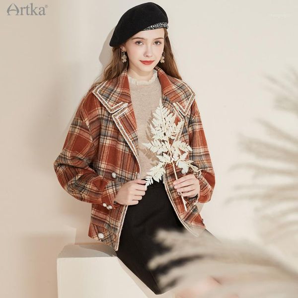 women's wool & blends artka 2021 winter women woolen coat vintage plaid turndown collar jacket loose warm outerwear female wa20015d, Black
women's wool & blends artka 2021 winter women woolen coat vintage plaid turndown collar jacket loose warm outerwear female wa20015d, Black