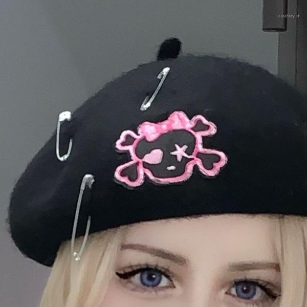 ruibbit girl sweet cool japanese gothic punk rock print skull black berets hat woman casual caps fashion hats, Blue;gray
ruibbit girl sweet cool japanese gothic punk rock print skull black berets hat woman casual caps fashion hats, Blue;gray