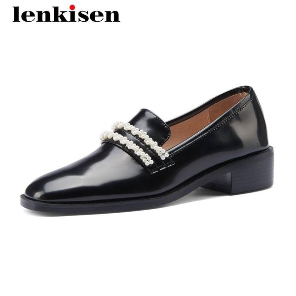 dress shoes lenkisen preppy style cow split leather beading high qaulity square toe thick med heel slip on daily wear maiden women pumps l96, Black
dress shoes lenkisen preppy style cow split leather beading high qaulity square toe thick med heel slip on daily wear maiden women pumps l96, Black