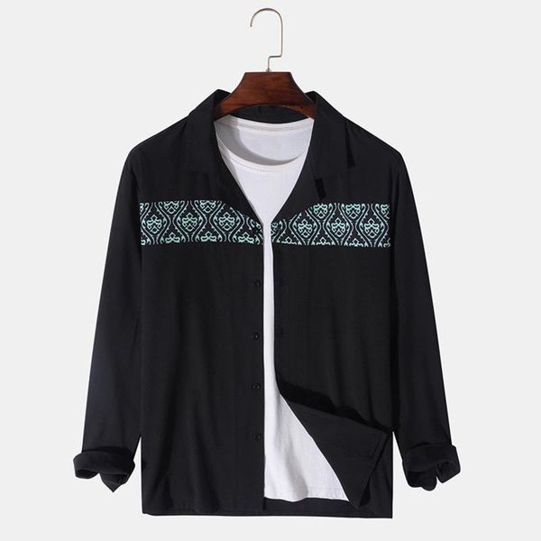 men's casual shirts shirt button down long sleeve 2022 spring black vintage pattern printed blouse, White;black
men's casual shirts shirt button down long sleeve 2022 spring black vintage pattern printed blouse, White;black