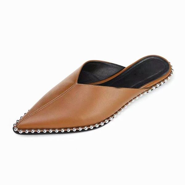summer woman's slippers punk style genuine leather pointed-toes metal bordered shoes luxury shallow leisure sliders ladies, Black
summer woman's slippers punk style genuine leather pointed-toes metal bordered shoes luxury shallow leisure sliders ladies, Black