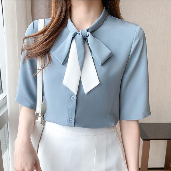 women's blouses & shirts 2021 short sleeve white shirt korean summer color contrast bow chiffon interview work clothes b070
women's blouses & shirts 2021 short sleeve white shirt korean summer color contrast bow chiffon interview work clothes b070