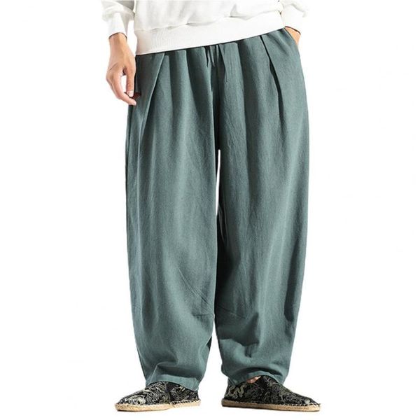 men's pants men harem solid color drawstring mid rise pockets linen blend loose casual male, Black
men's pants men harem solid color drawstring mid rise pockets linen blend loose casual male, Black