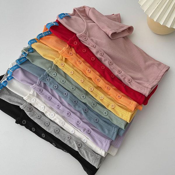 women's t-shirt short-sleeved summer 2021 temperament slim short solid cardigan shirt single-breasted round neck woman, White
women's t-shirt short-sleeved summer 2021 temperament slim short solid cardigan shirt single-breasted round neck woman, White