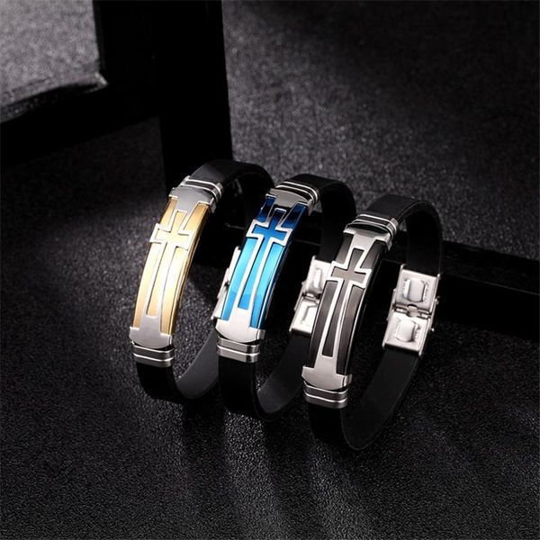 charm bracelets luxury multicolor cross design classic stainless steel men's silicone bracelet handsome christmas gifts, Golden;silver
charm bracelets luxury multicolor cross design classic stainless steel men's silicone bracelet handsome christmas gifts, Golden;silver