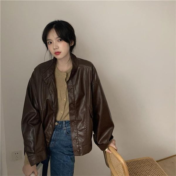women's leather & faux autumn and winter style loose large size stand-up collar retro long-sleeved short locomotive jacket clothing, Black
women's leather & faux autumn and winter style loose large size stand-up collar retro long-sleeved short locomotive jacket clothing, Black