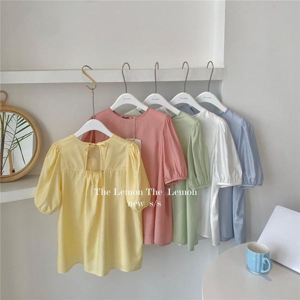 women's blouses & shirts korean chic summer back lace up loose o neck puff sleeve blouse women thin blusas mujer de moda solid fashion, White
women's blouses & shirts korean chic summer back lace up loose o neck puff sleeve blouse women thin blusas mujer de moda solid fashion, White