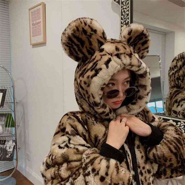 warm fur coat in winter lovely girl leopard print rabbit ears vintage hooded faux s thick outwears 210519, Black
warm fur coat in winter lovely girl leopard print rabbit ears vintage hooded faux s thick outwears 210519, Black