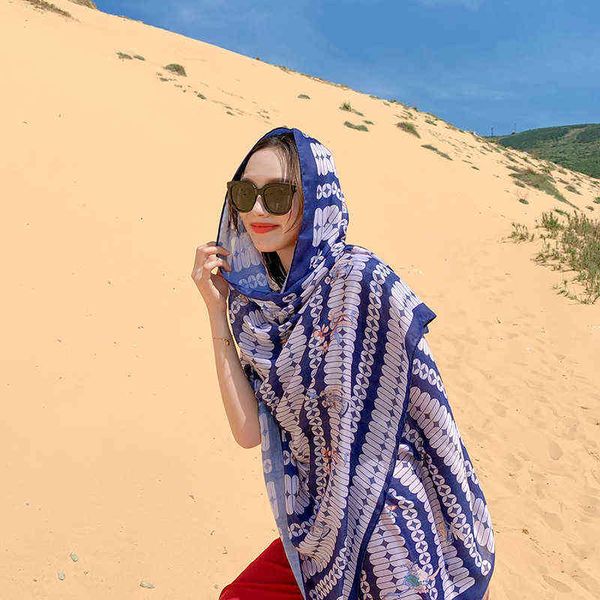 scarves korean silk scarf women's summer sunscreen shawl thin beach lengthened travel silk scarf, Blue;gray
scarves korean silk scarf women's summer sunscreen shawl thin beach lengthened travel silk scarf, Blue;gray